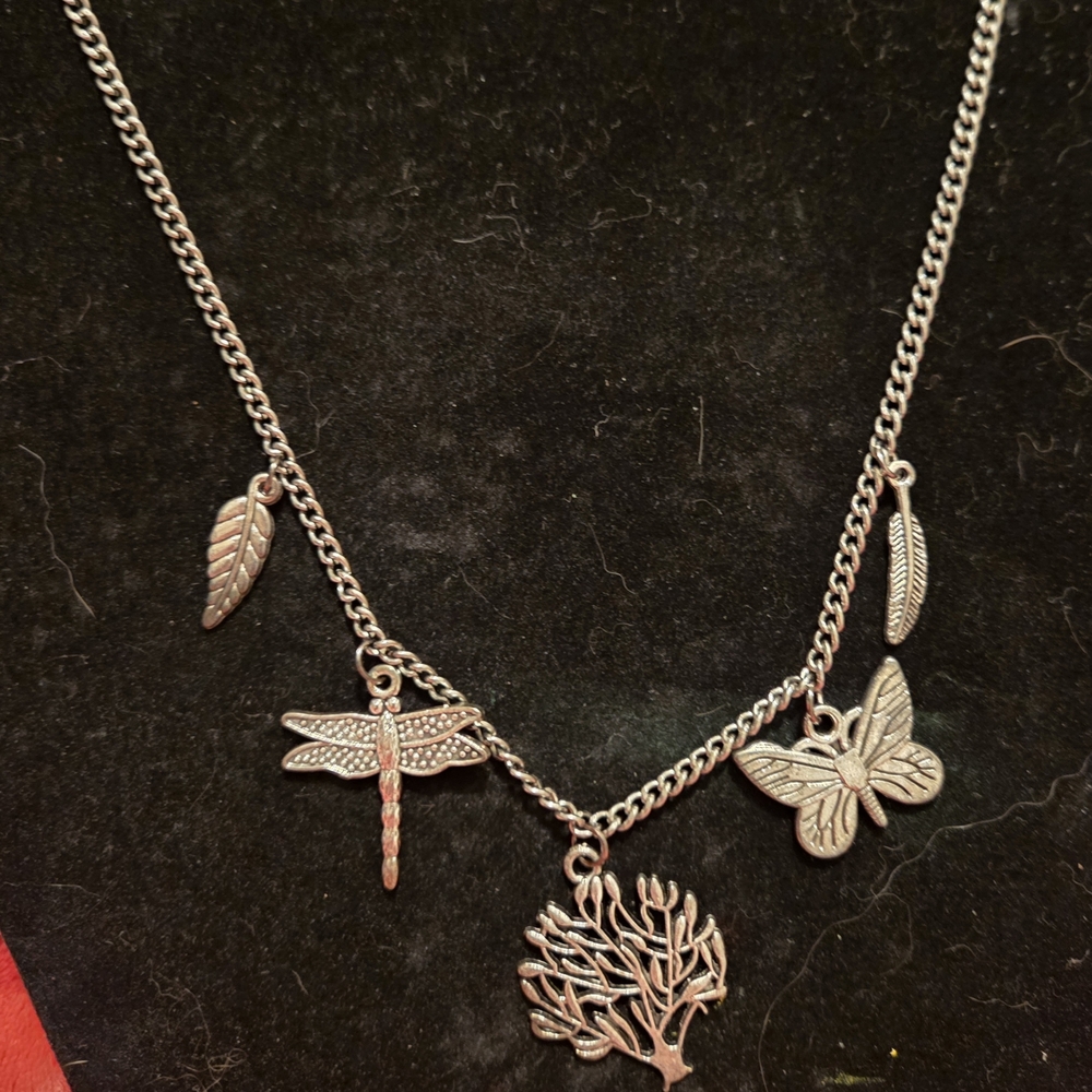 Nature-Inspired Silver Necklace with Charms